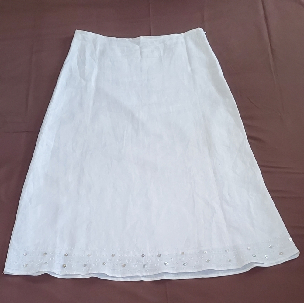 Ecologie Women's White Linen Long Skirt, Sz 12 - Picture 2 of 11